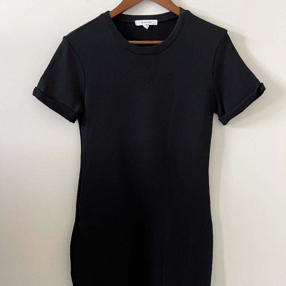 Athleta Uptempo Short Sleeve Sweatshirt Dress In Black Size XXS